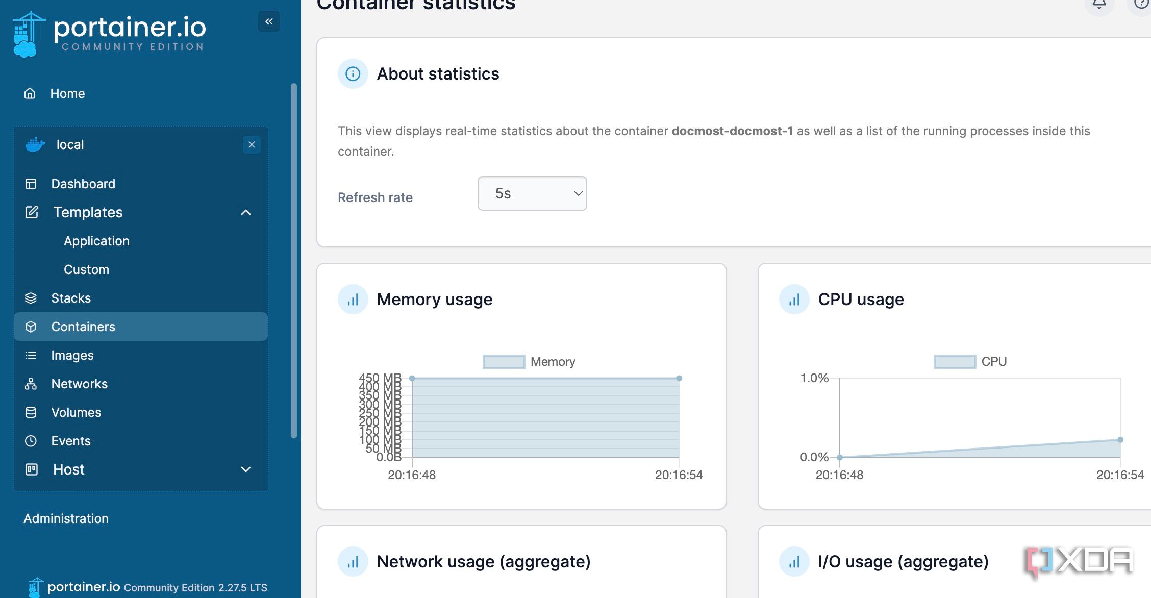 Portainer real time monitoring