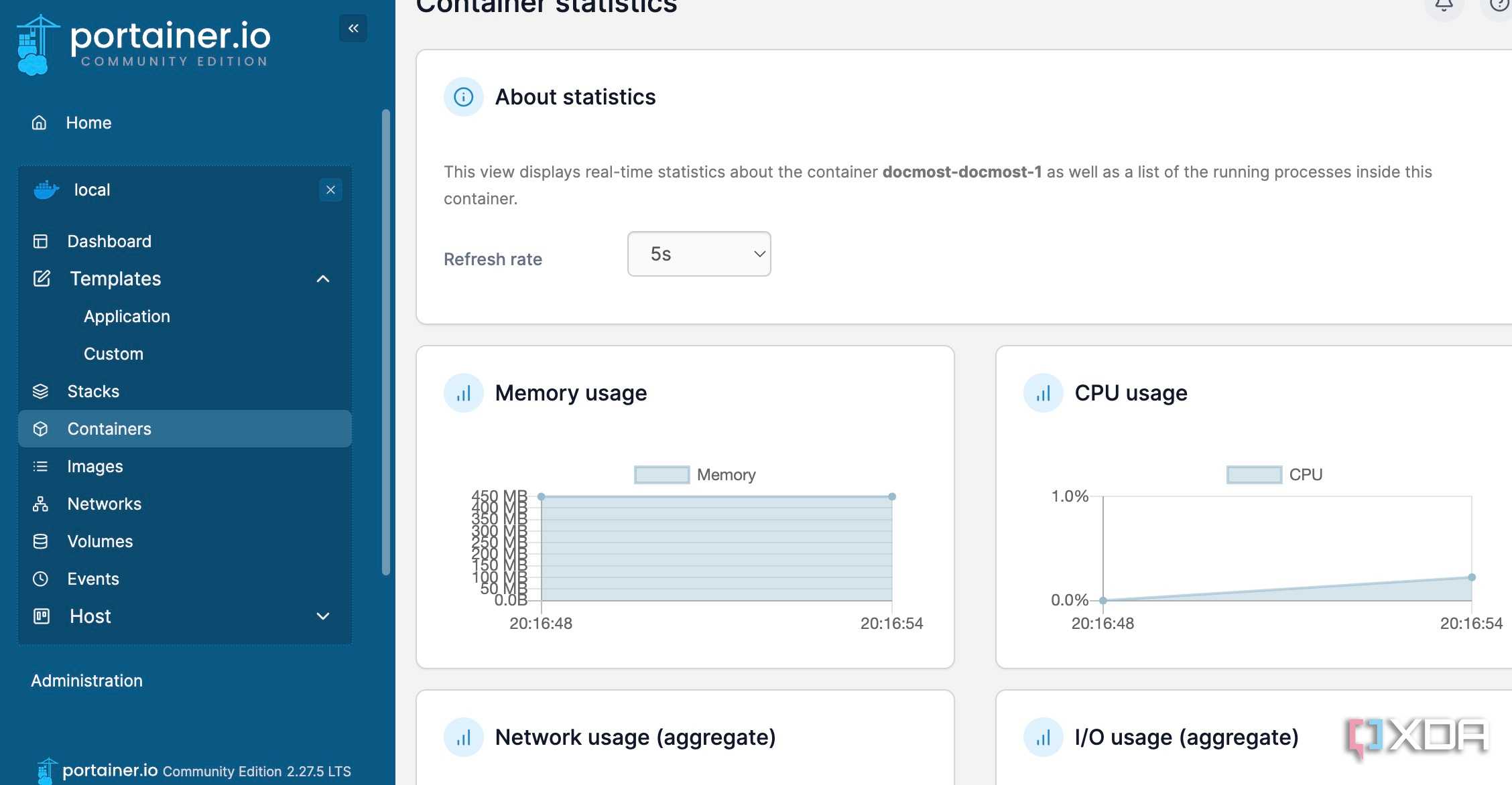 Portainer real time monitoring