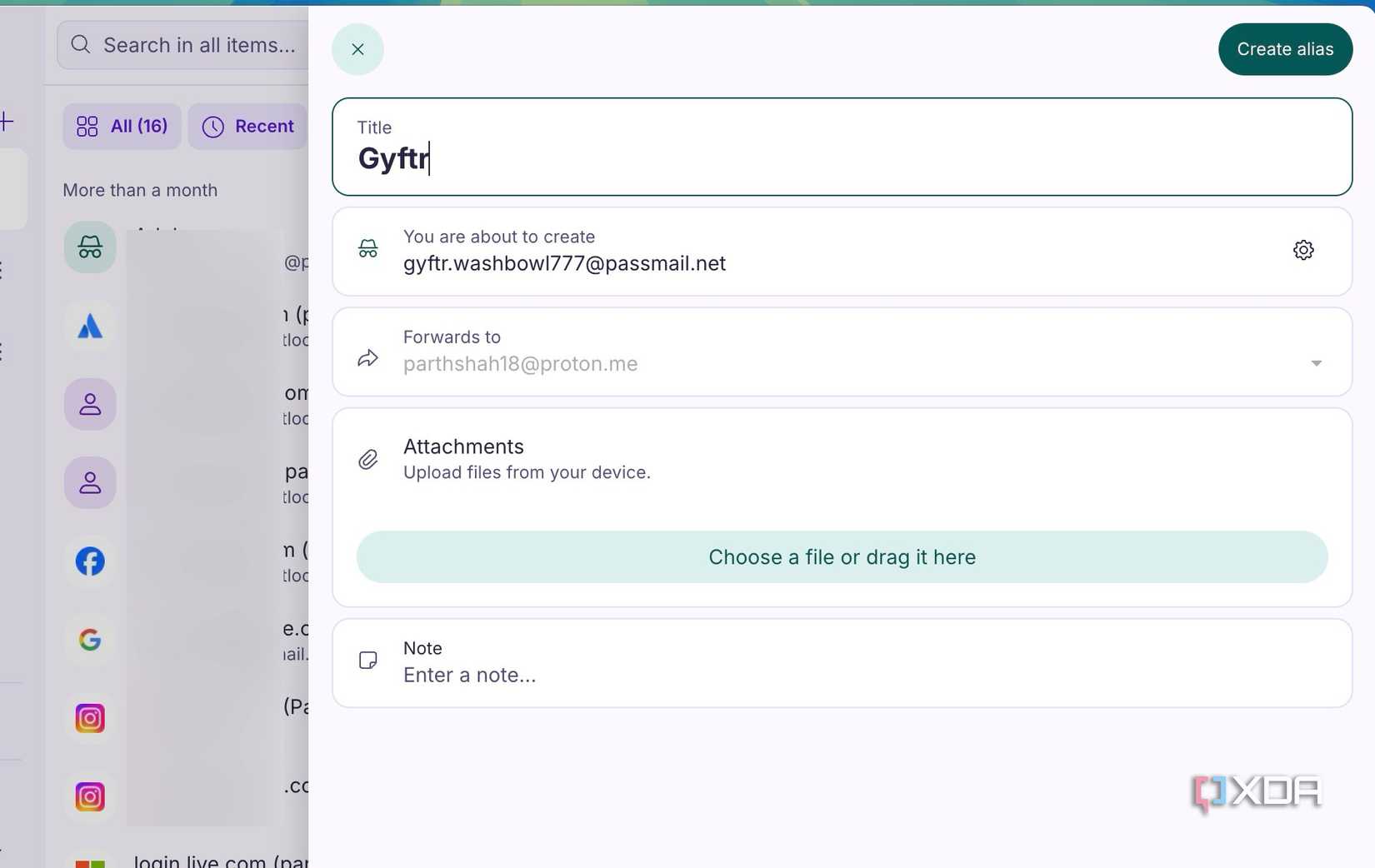Proton Pass email aliases