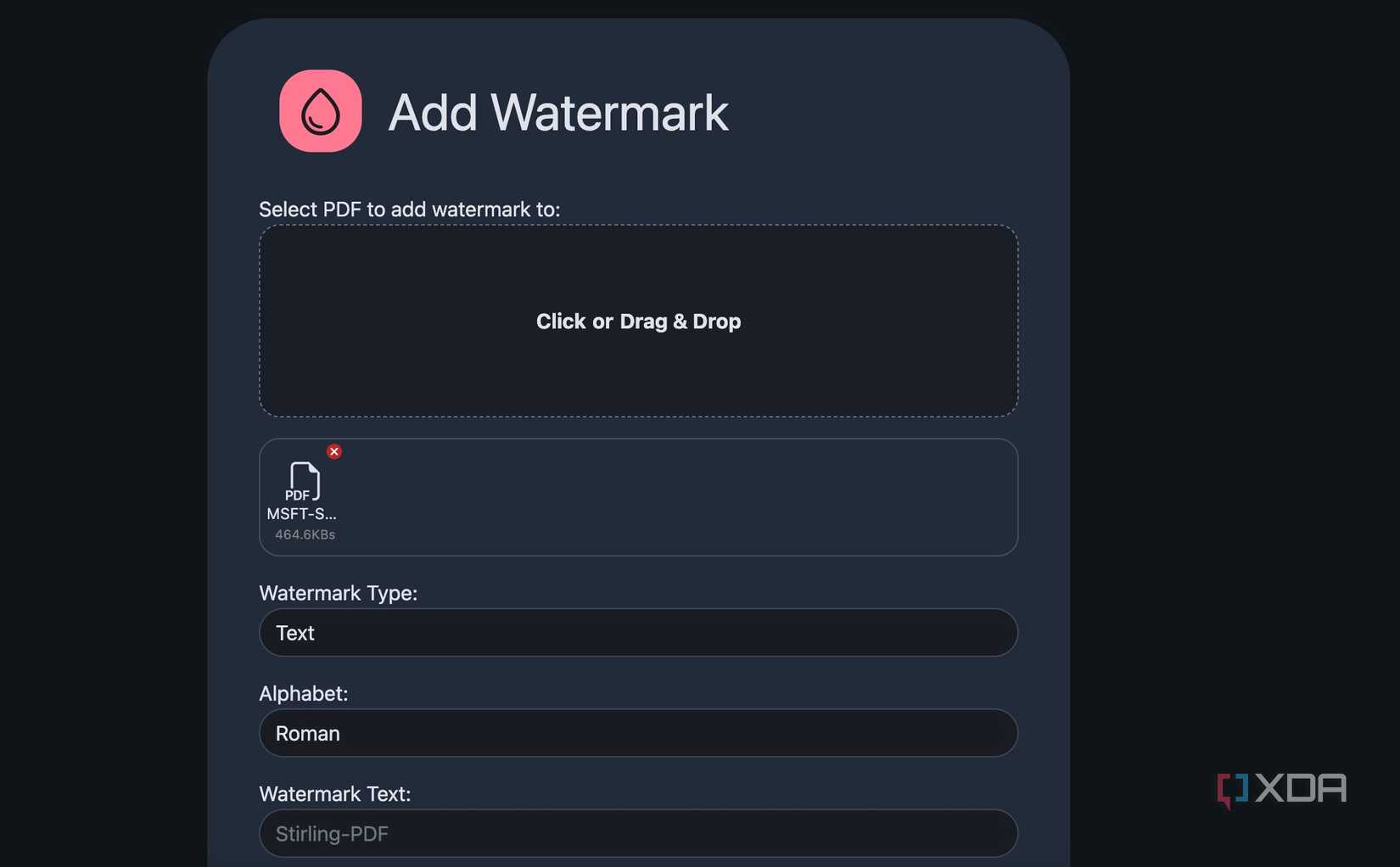 Menú de marca de agua PDF de Stirling