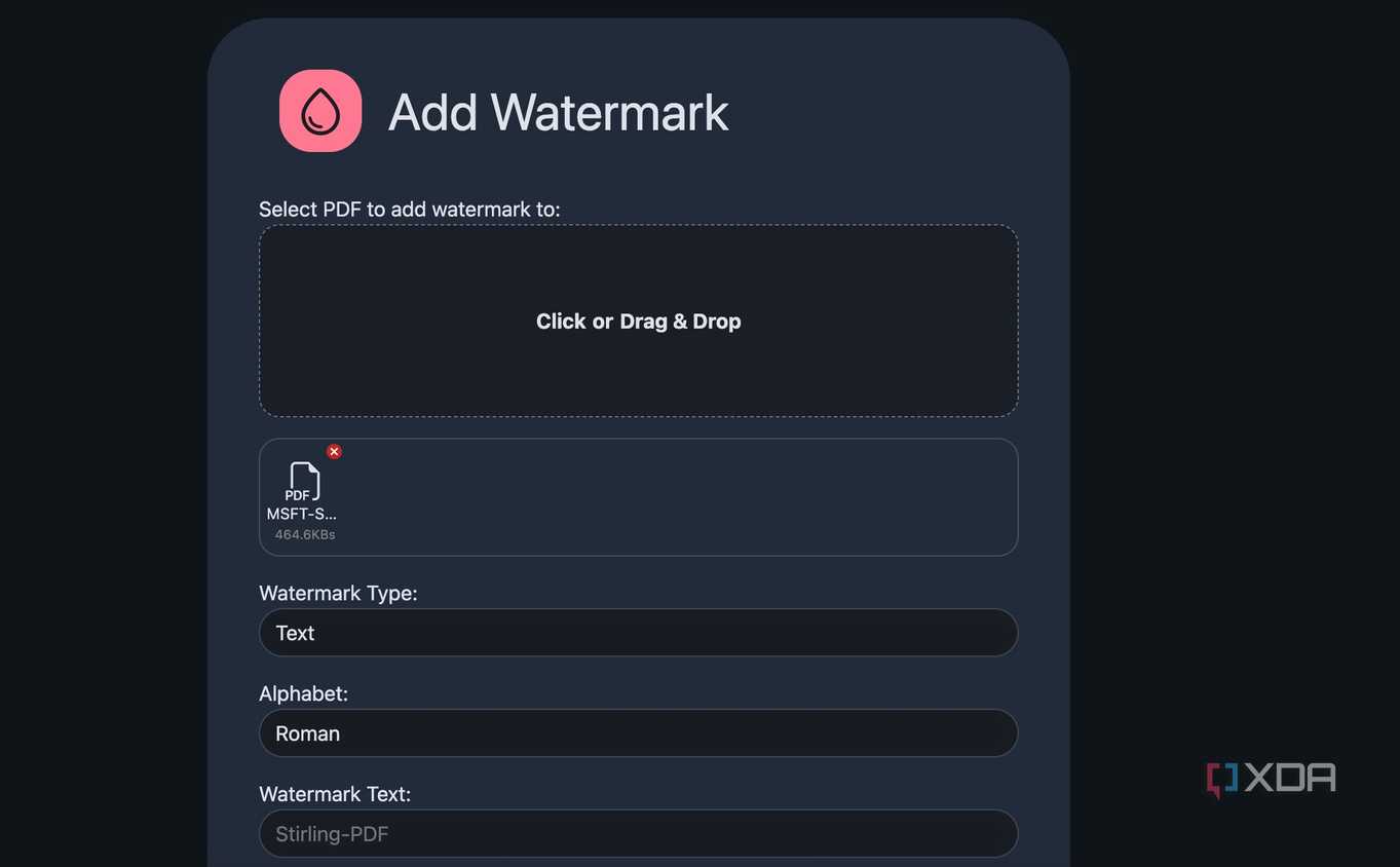 Stirling PDF watermark menu