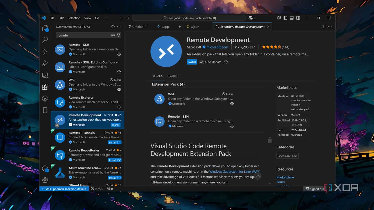 Running the Remote Development extension in VS Code