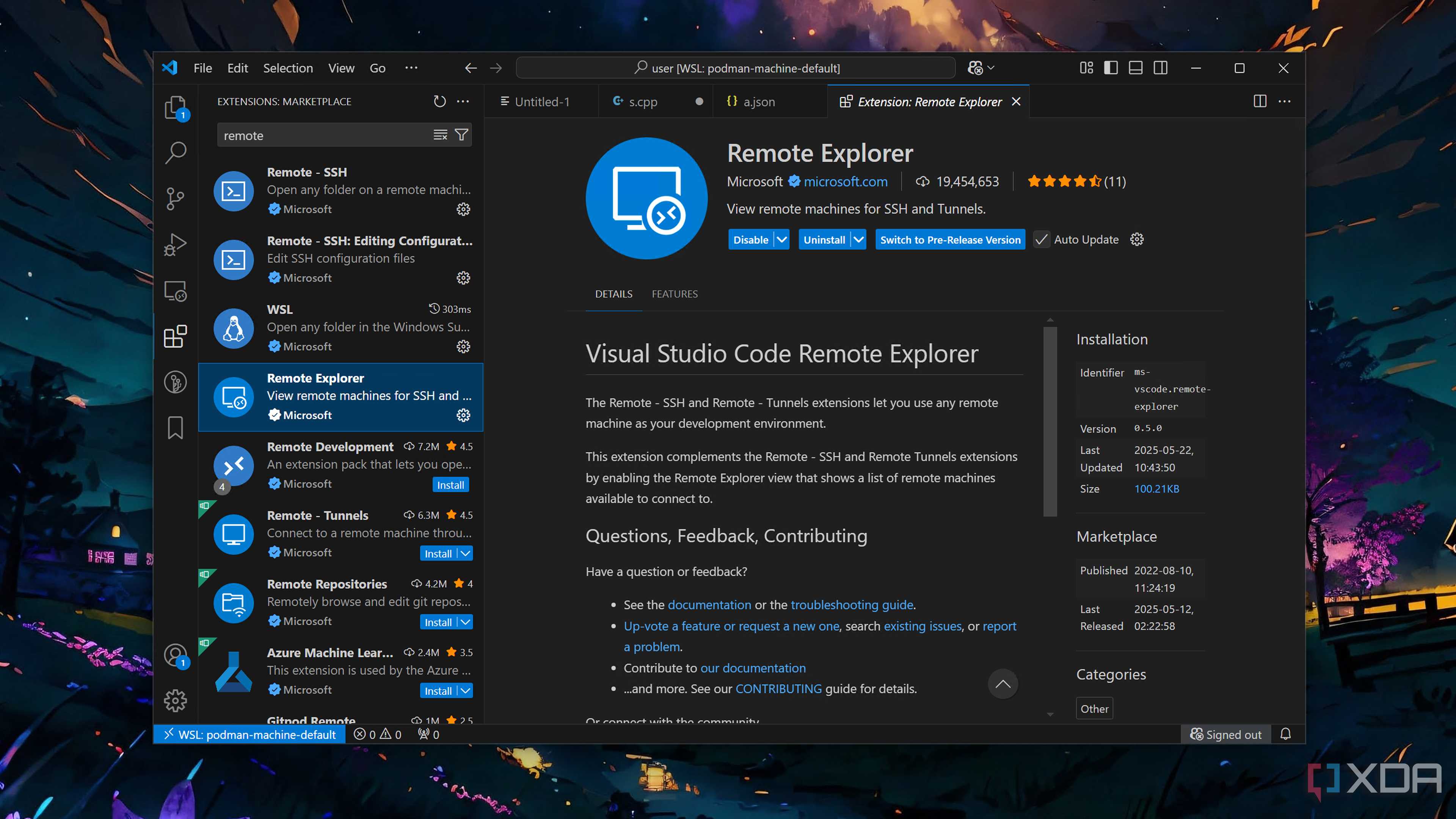 Running the Remote Explorer extension in VS Code