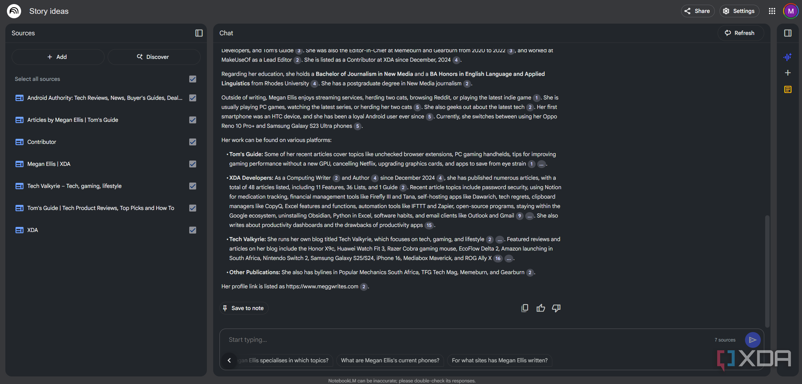 responses in notebooklm about an author