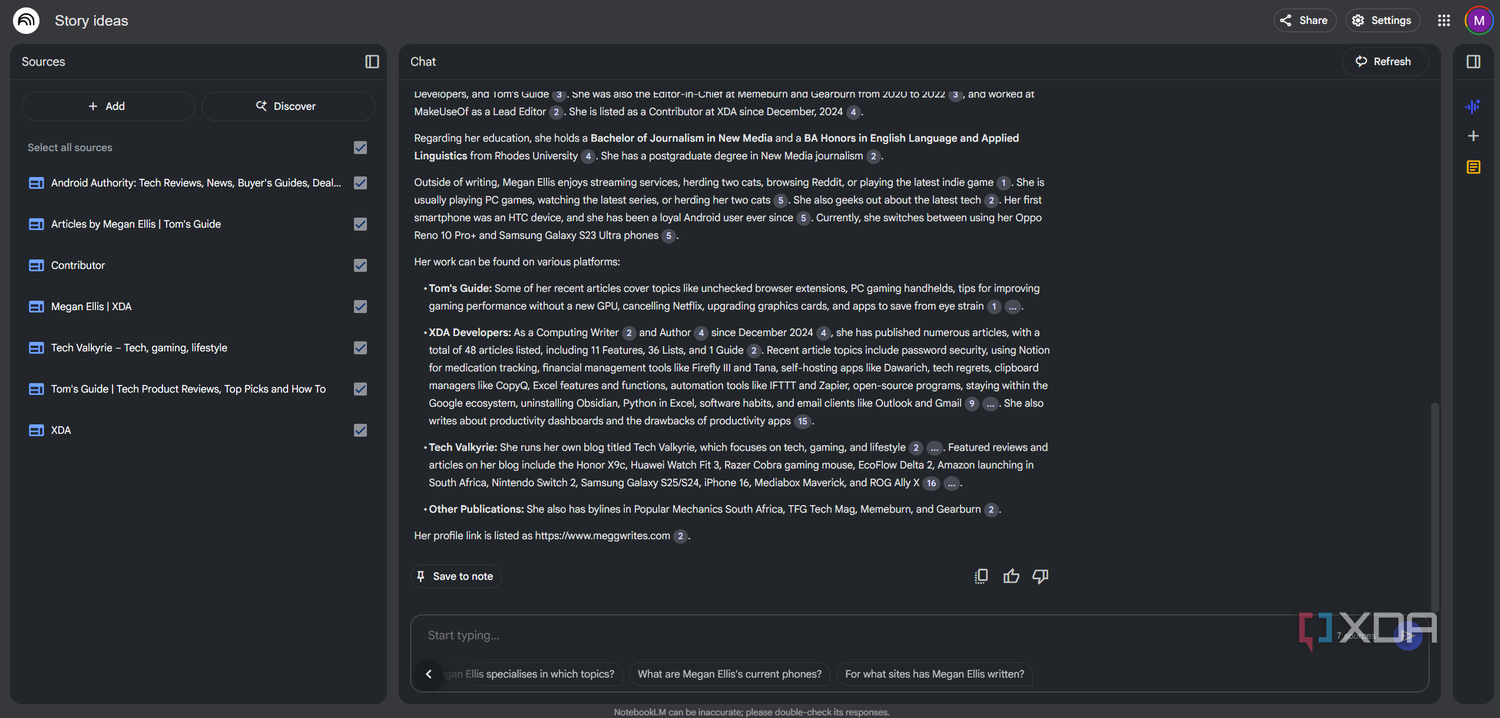 responses in notebooklm about an author
