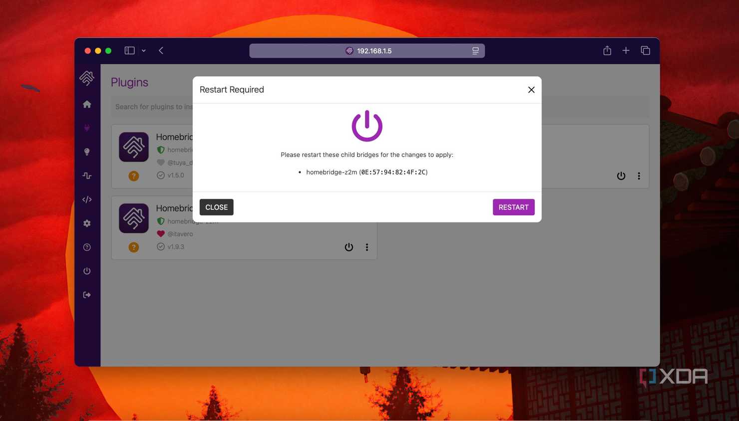 Restart Homebridge after configuring installing plugin