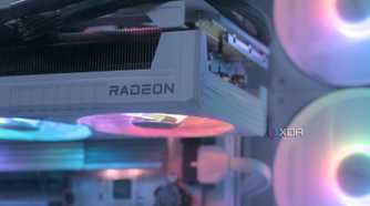 An image of a GPU installed horizontally on a motherboard.