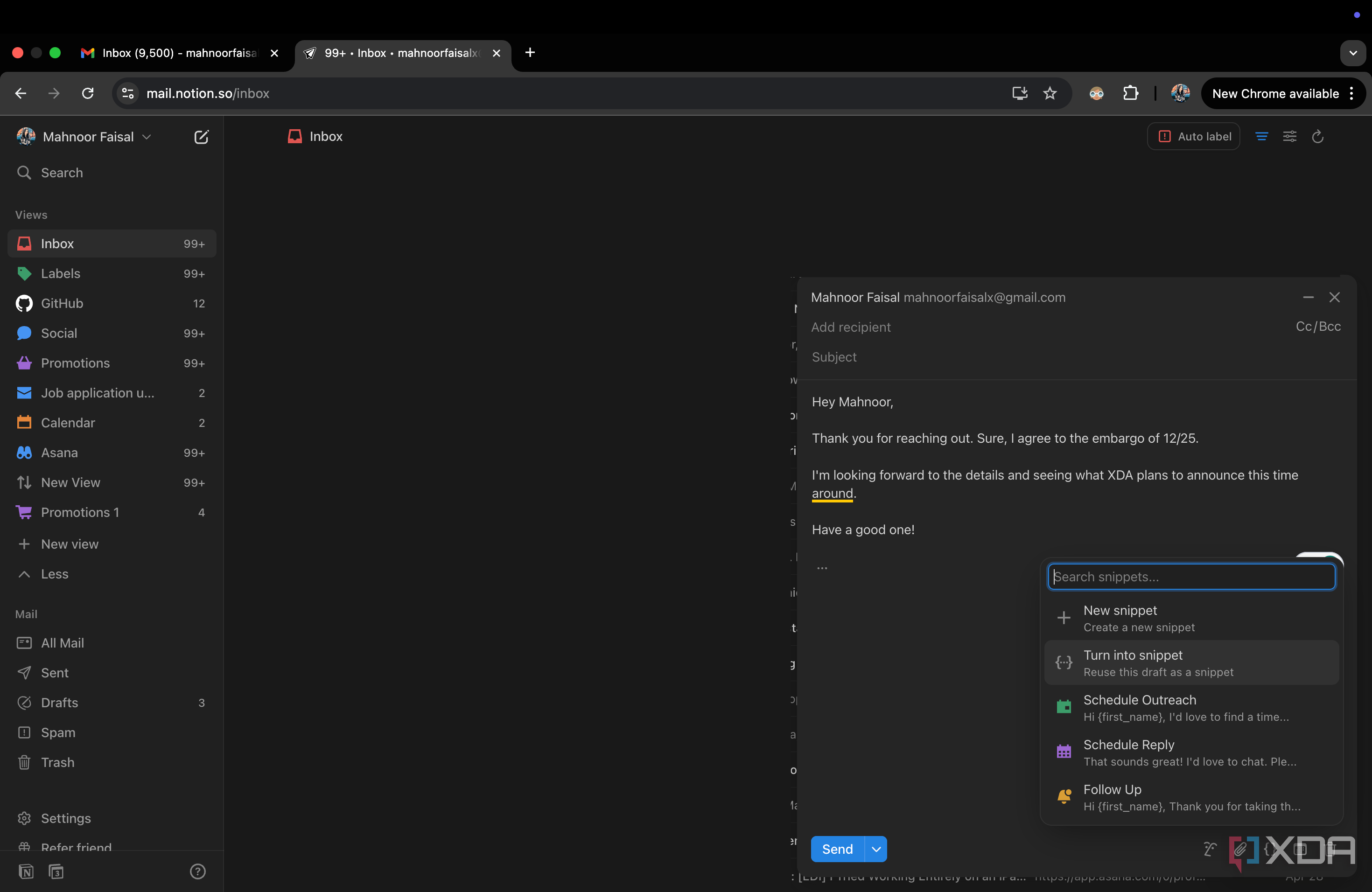 Saving a existing Notion Mail as a Snippet