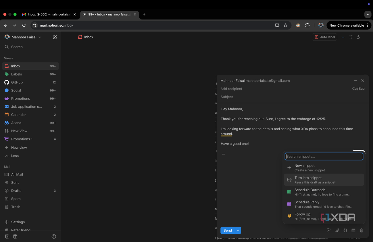 Saving a existing Notion Mail as a Snippet