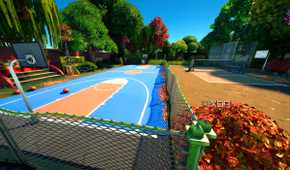 A high school basketball court recreated in Fortnite.