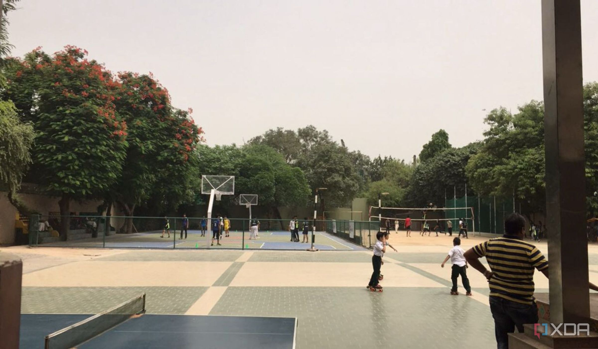 A photograph of a high-school playground.