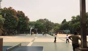 A photograph of a high-school playground.