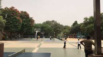 A photograph of a high-school playground.