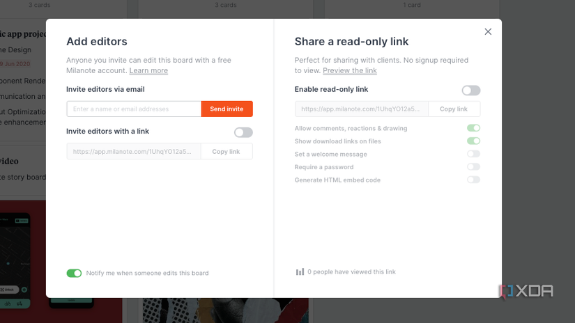 Milanote has a suite of collaboration tools. 