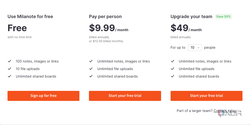 Milanote offers various pricing tiers.
