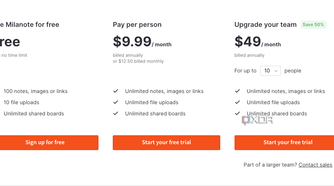 Milanote offers various pricing tiers.
