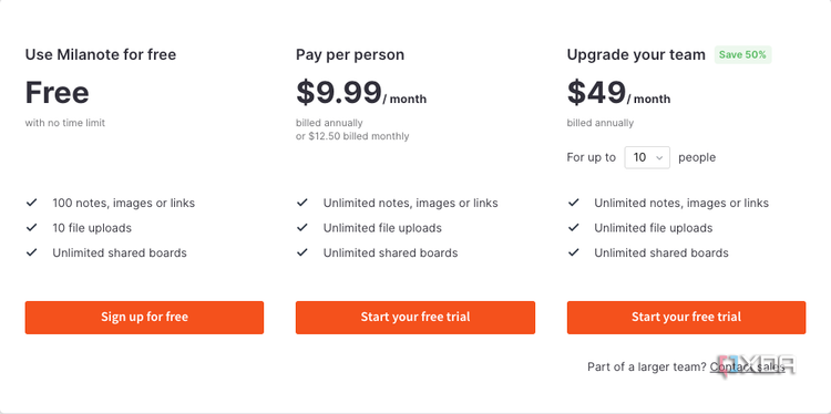 Milanote offers various pricing tiers.