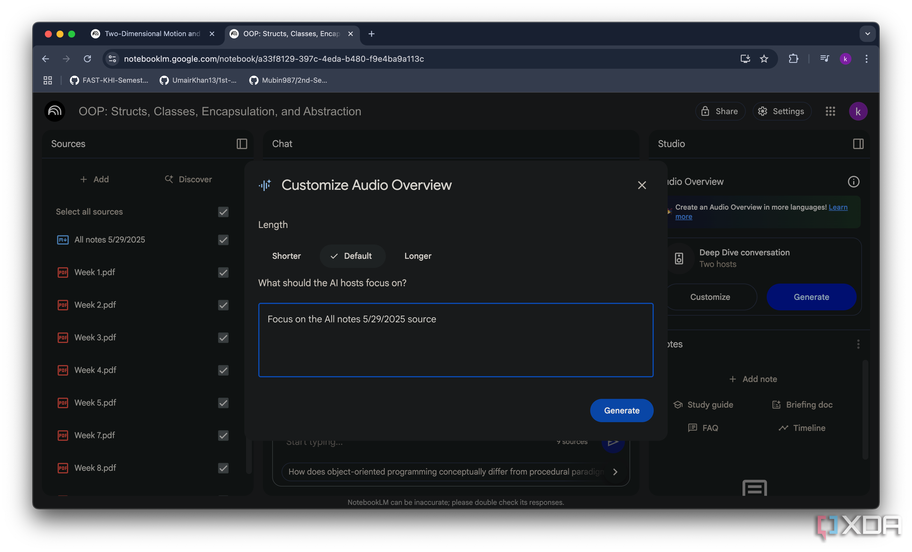 Adding instructions in Customize Audio Overview window