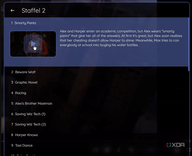 The Jellyfin In Player Episode Preview in action. 