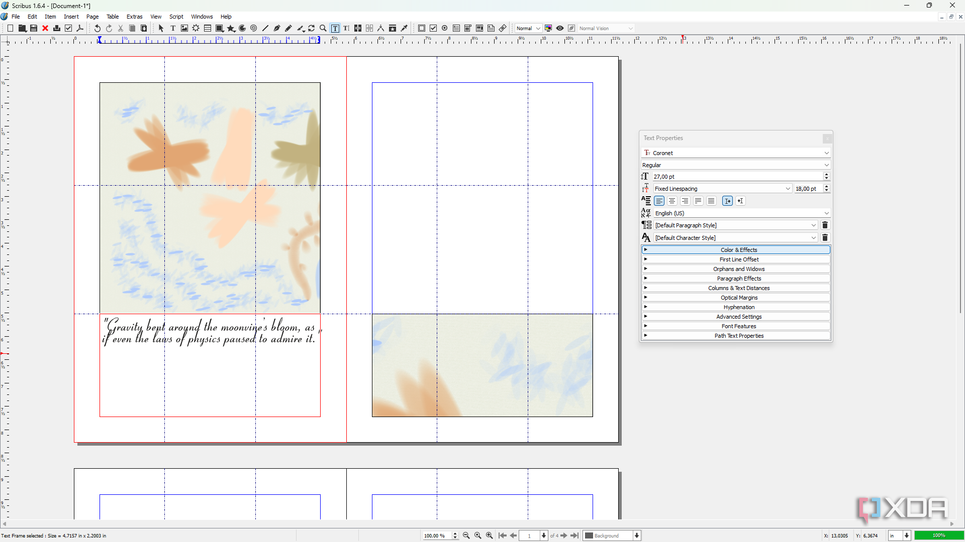 Scribus text properties