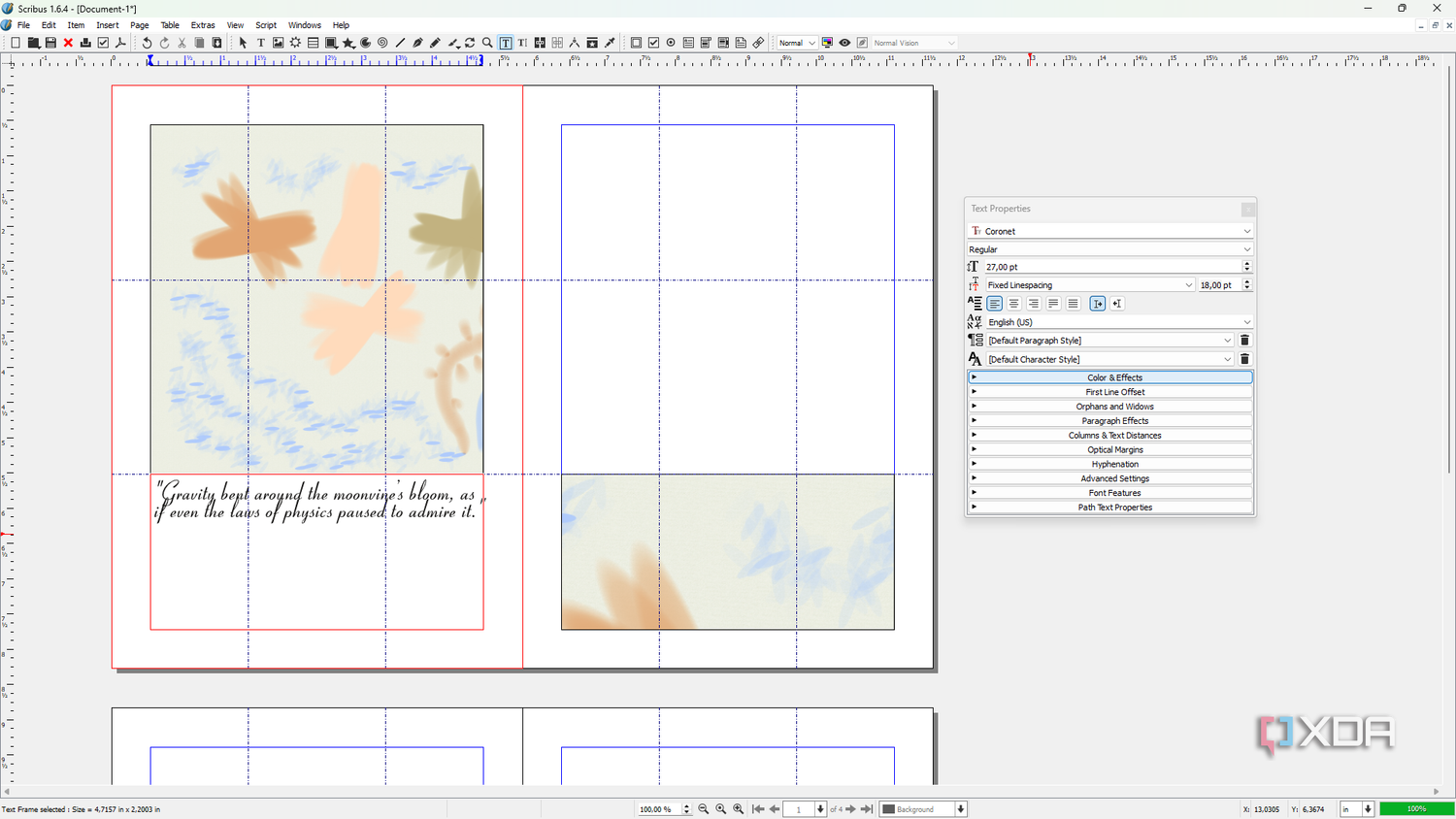 Scribus text properties
