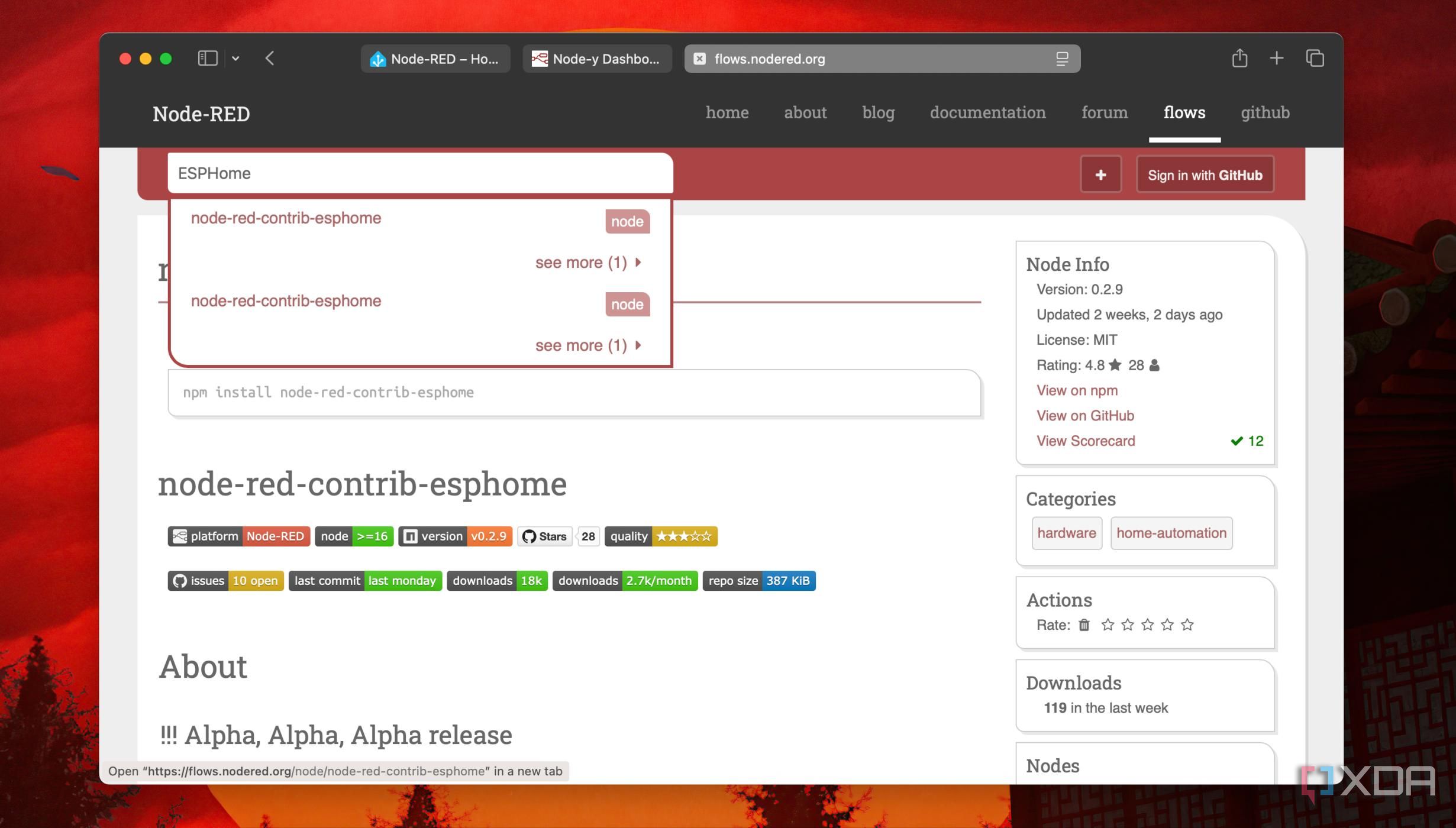 Search in Node RED library