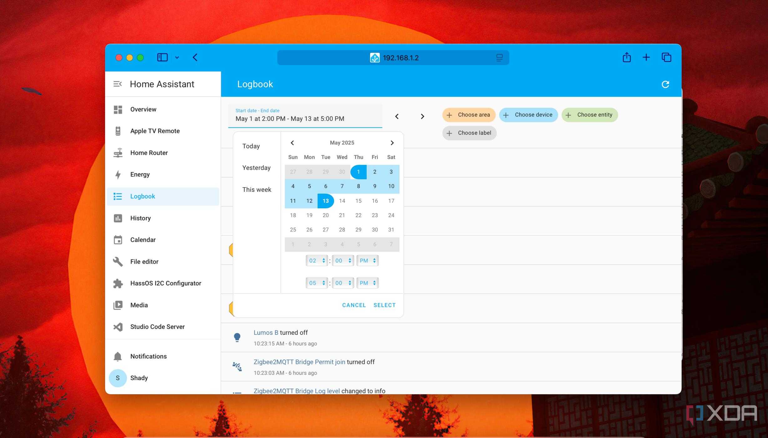 Select Date and Time from Logbook in Home Assistant