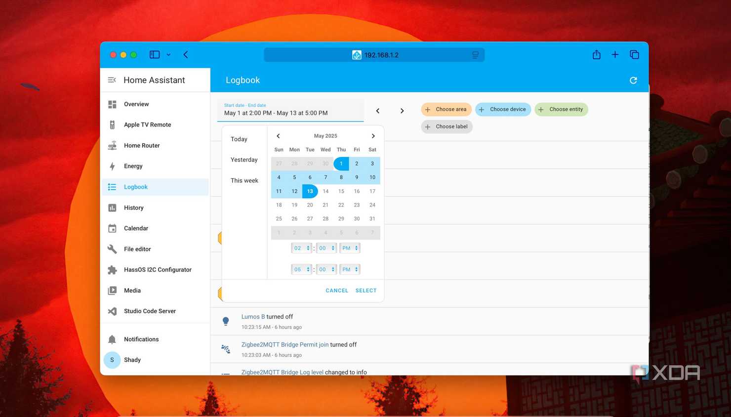 Select Date and Time from Logbook in Home Assistant