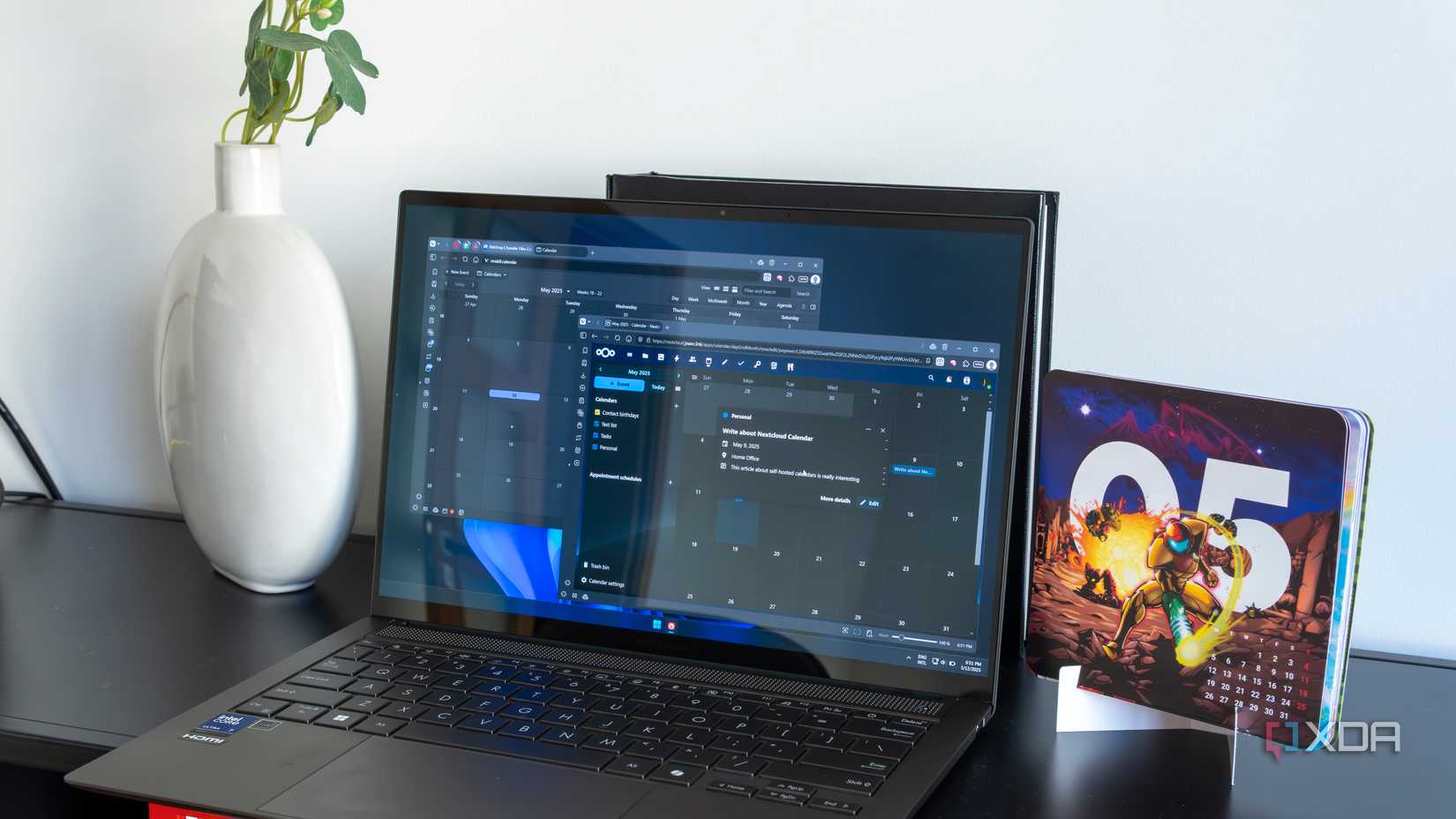 A laptop showing Nextcloud calendar and Vivaldi calendar