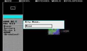 A screenshot from the 1991 DOS game, Sid Meier's Civilization.