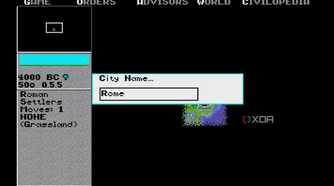 A screenshot from the 1991 DOS game, Sid Meier's Civilization.