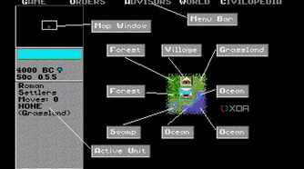 A screenshot from the 1991 DOS game, Sid Meier's Civilization.