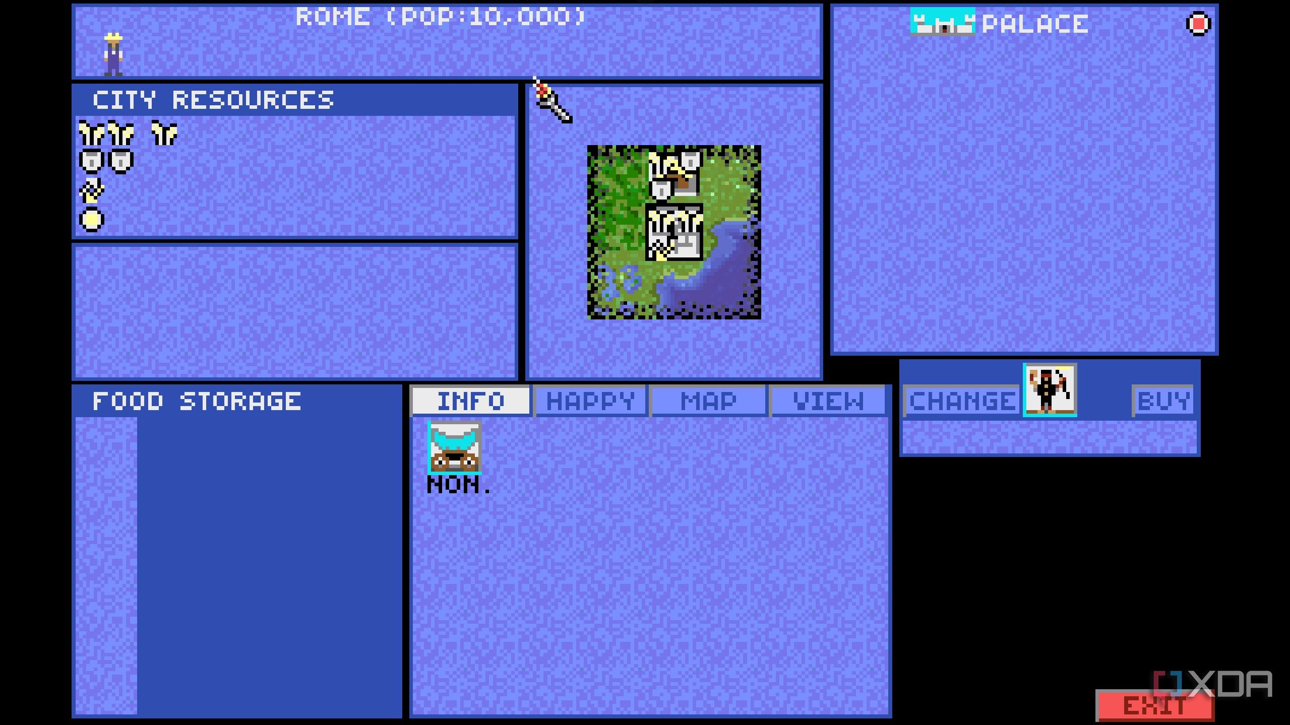 A screenshot from the 1991 DOS game, Sid Meier's Civilization.