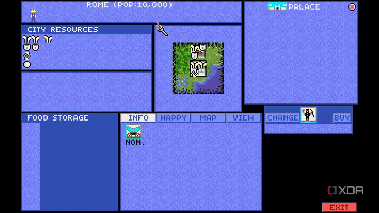 A screenshot from the 1991 DOS game, Sid Meier's Civilization.