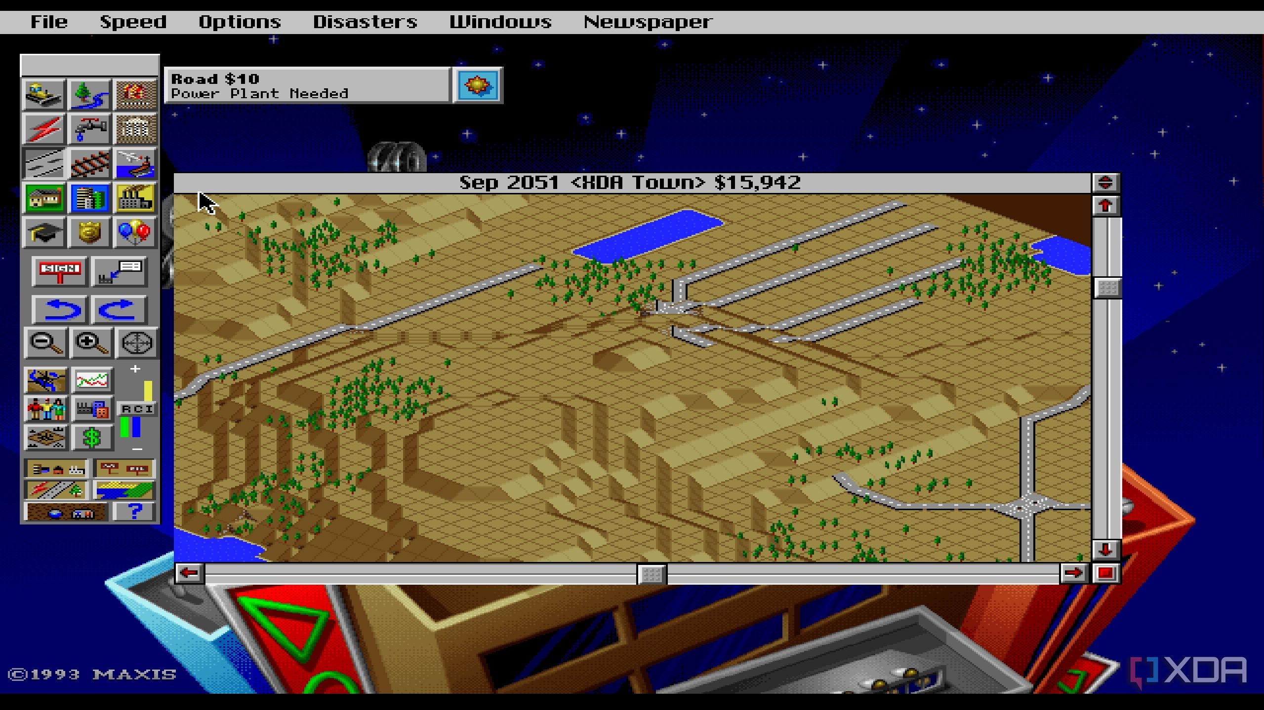 A screenshot from the 1993 DOS game, SimCity 2000.