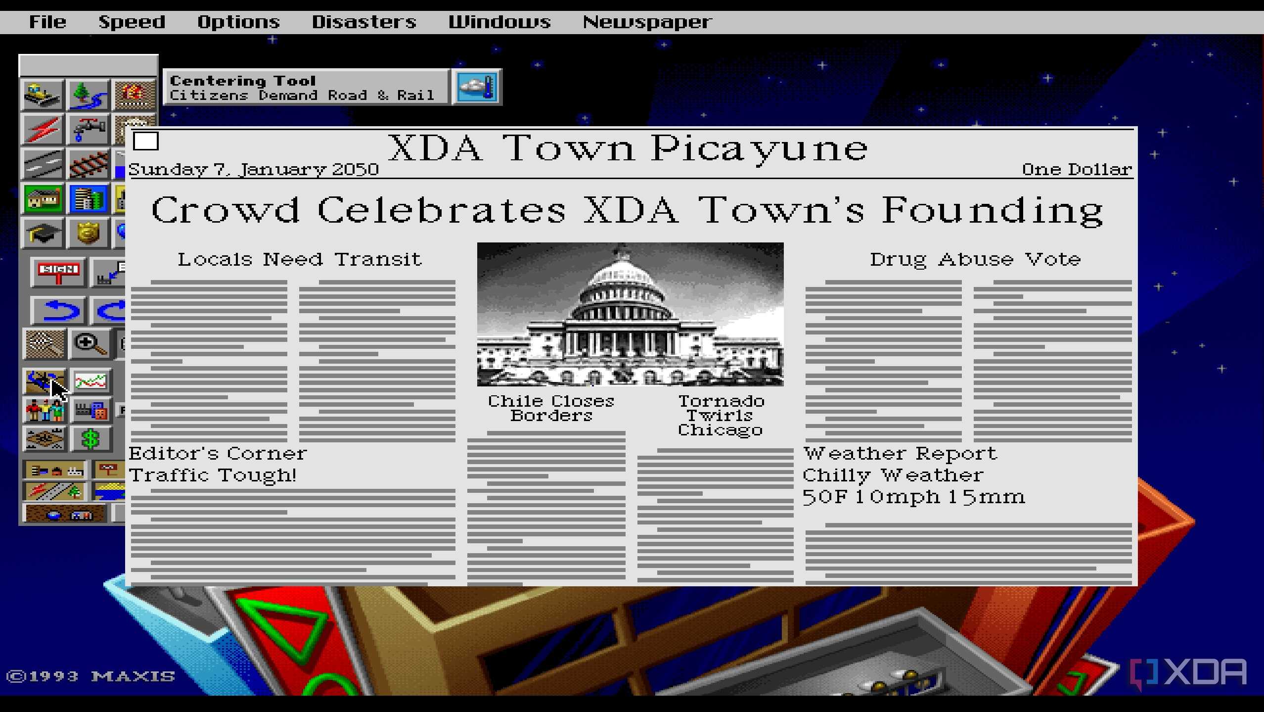 A screenshot from the 1993 DOS game, SimCity 2000.