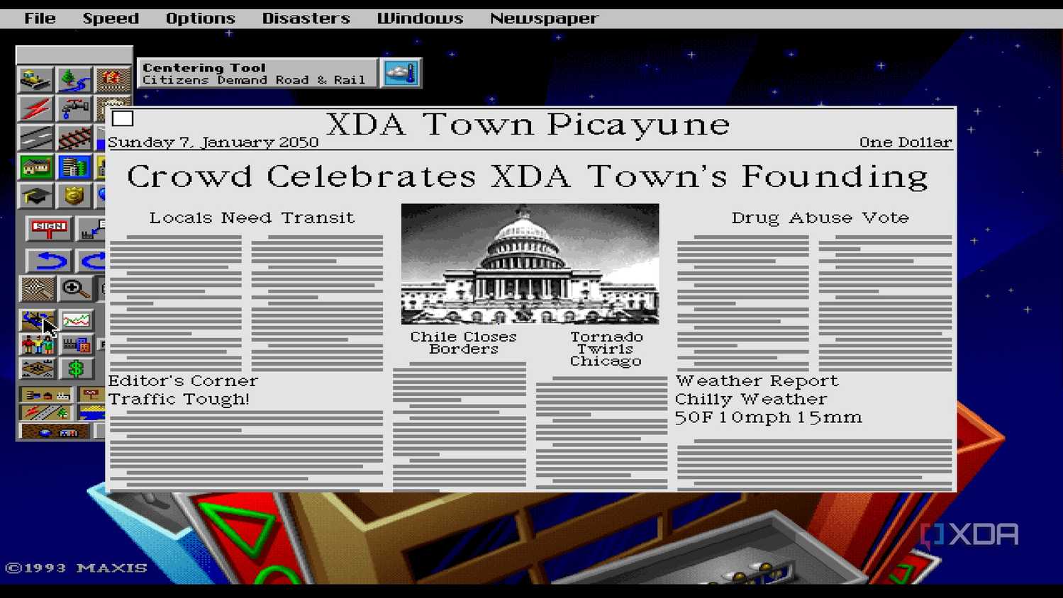 A screenshot from the 1993 DOS game, SimCity 2000.