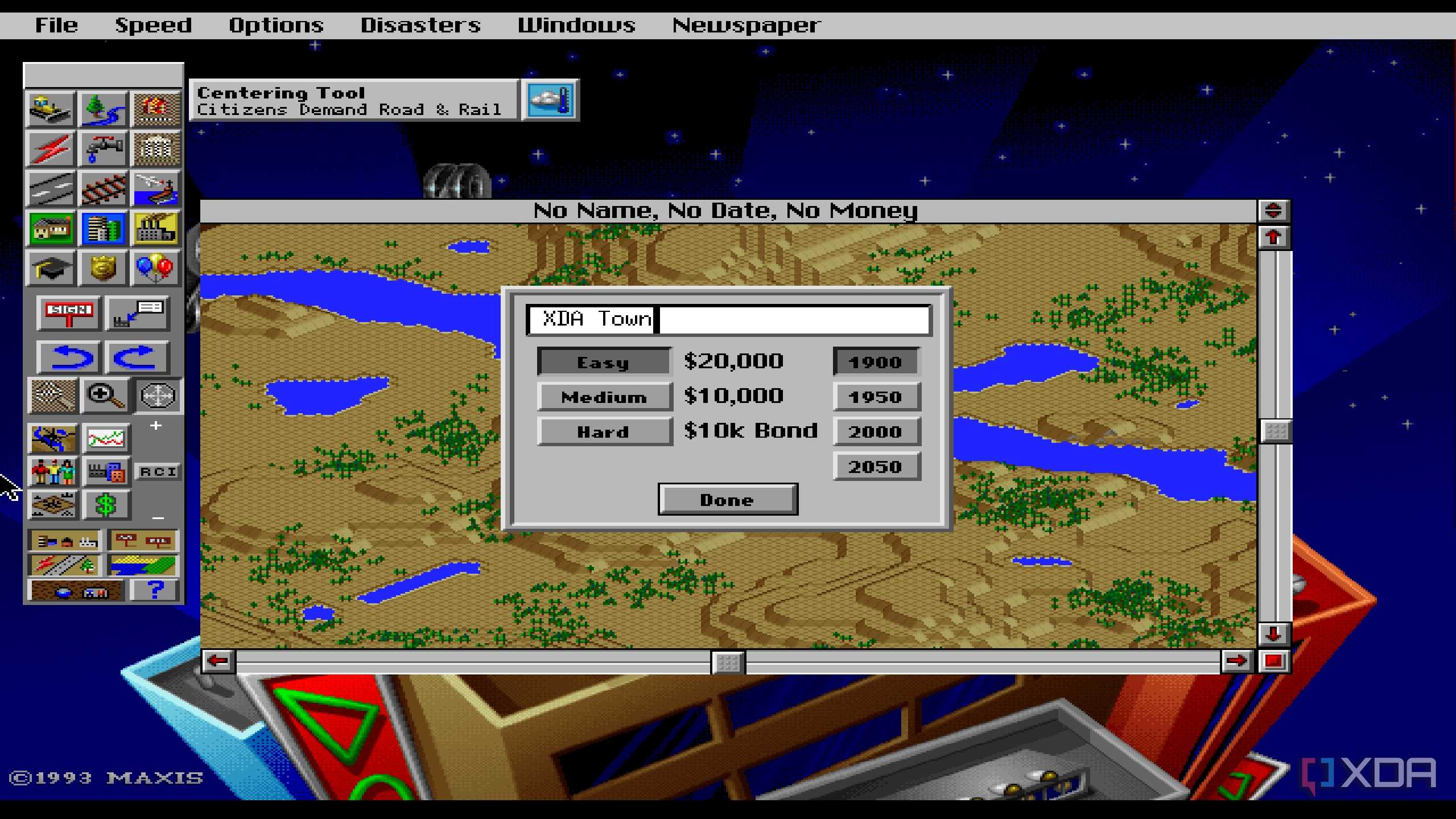 A screenshot from the 1993 DOS game, SimCity 2000.