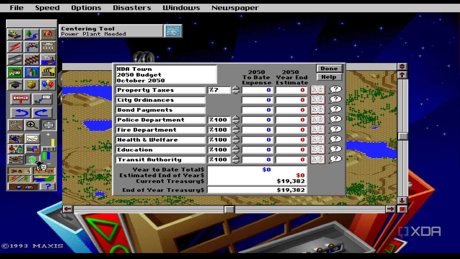 A screenshot from the 1993 DOS game, SimCity 2000.