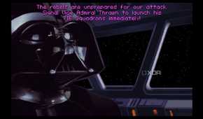 A screenshot from the 1994 DOS game, Star Wars: Tie Fighter.