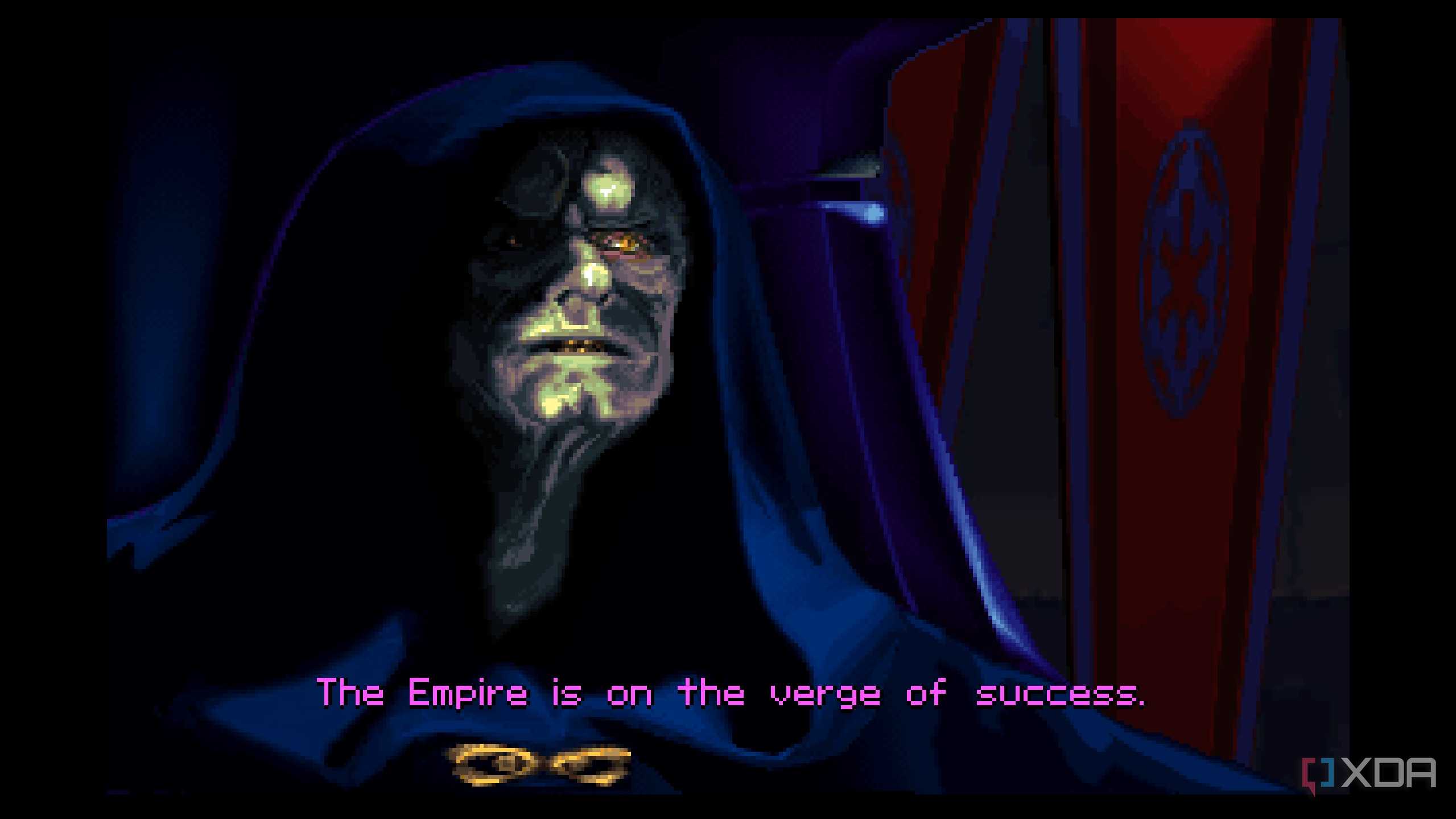 A screenshot from the 1994 DOS game, Star Wars: Tie Fighter.