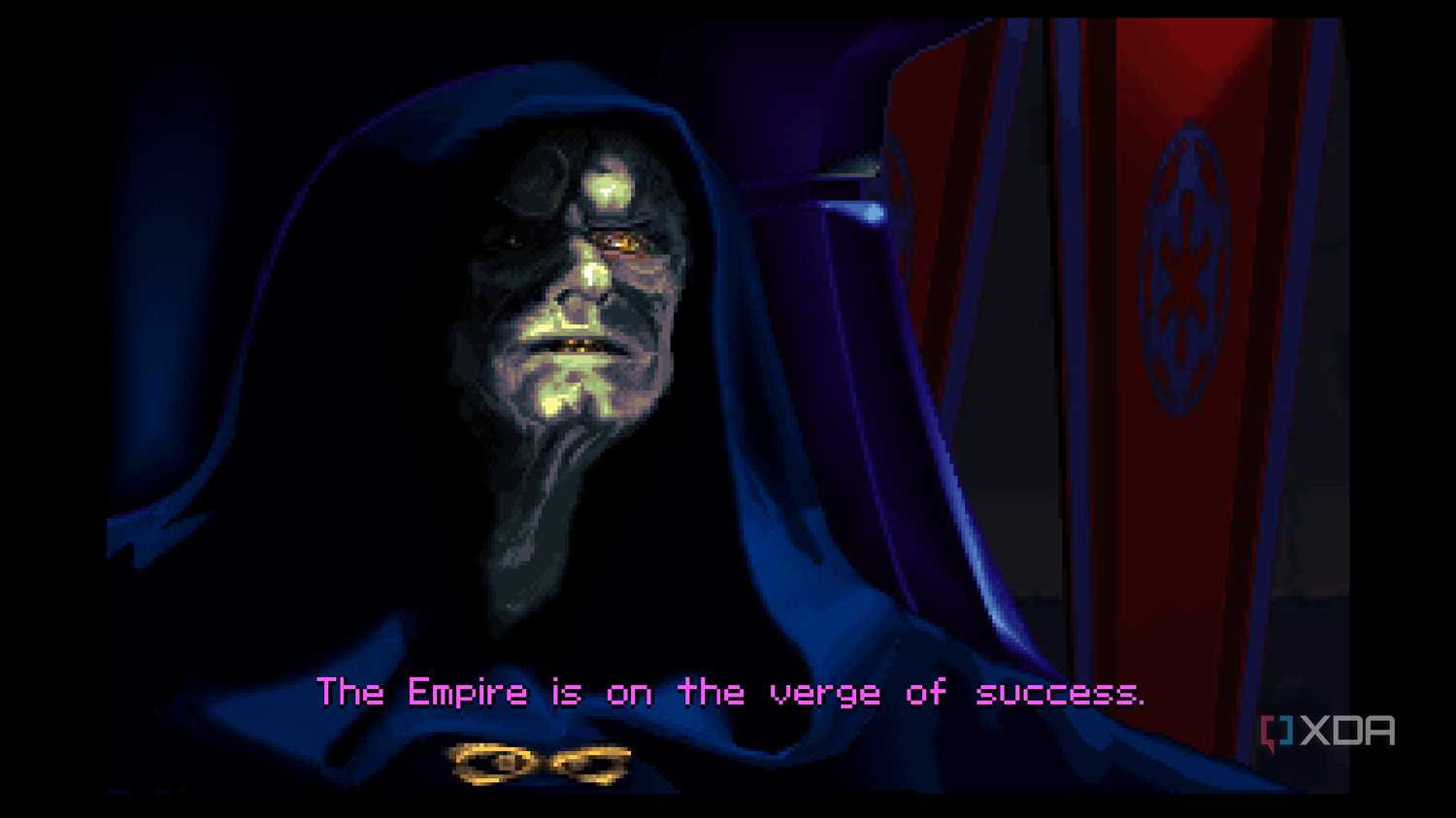 A screenshot from the 1994 DOS game, Star Wars: Tie Fighter.