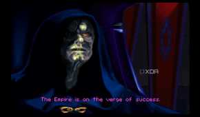 A screenshot from the 1994 DOS game, Star Wars: Tie Fighter.