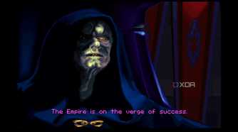 A screenshot from the 1994 DOS game, Star Wars: Tie Fighter.