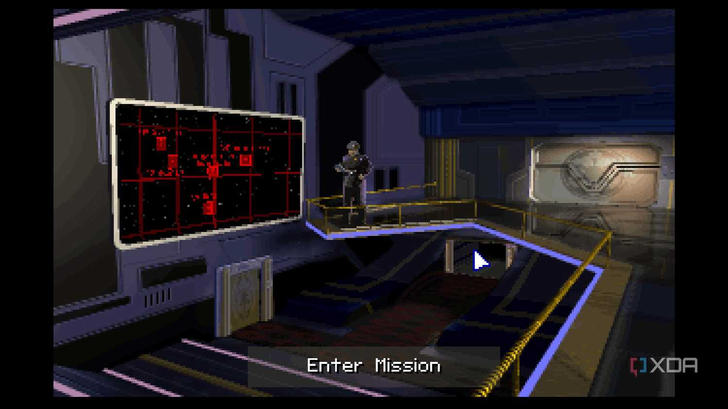 A screenshot from the 1994 DOS game, Star Wars: Tie Fighter.