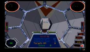 A screenshot from the 1994 DOS game, Star Wars: Tie Fighter.