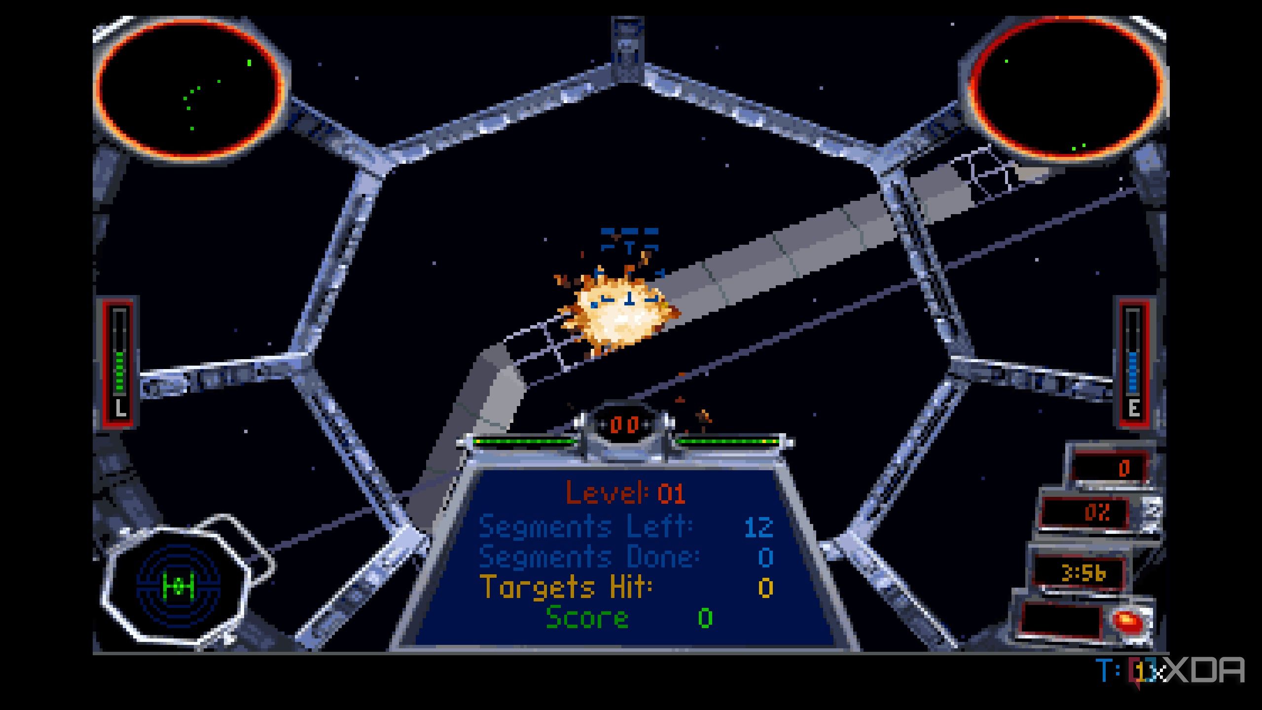 A screenshot from the 1994 DOS game, Star Wars: Tie Fighter.