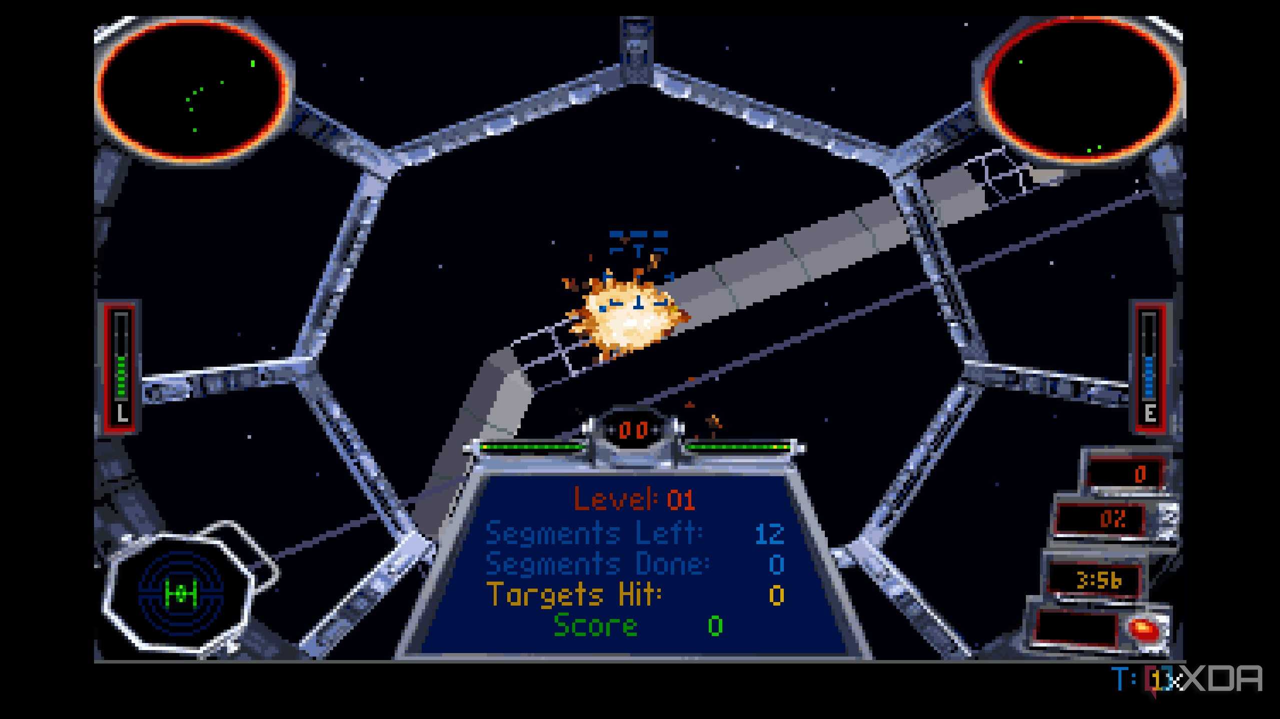 A screenshot from the 1994 DOS game, Star Wars: Tie Fighter.