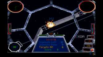 A screenshot from the 1994 DOS game, Star Wars: Tie Fighter.