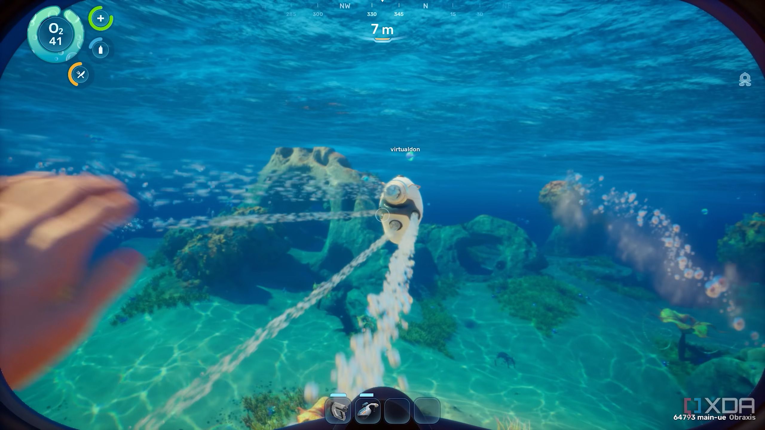 Subnautica 2 small submarine passing by.